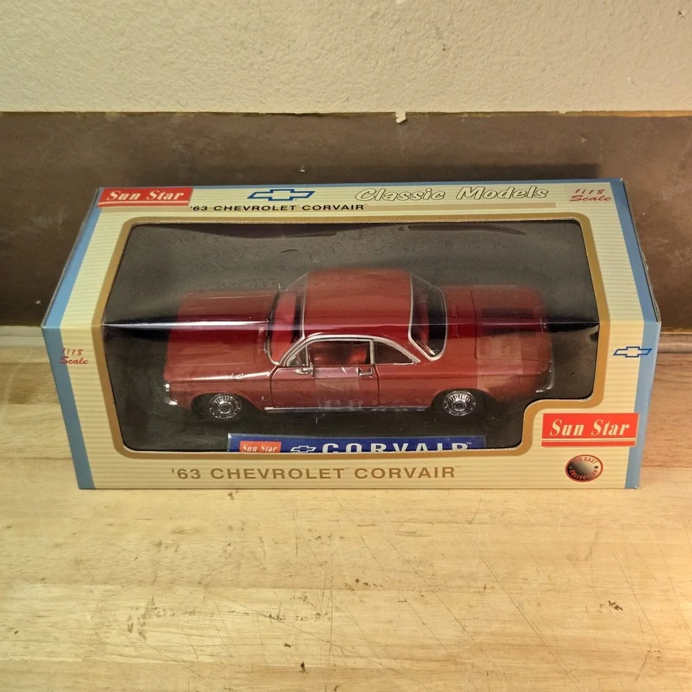 (Very Rare) 1963 Chevrolet Corvair (Sun Star) Red 1:18 Die Cast-In  Box Read